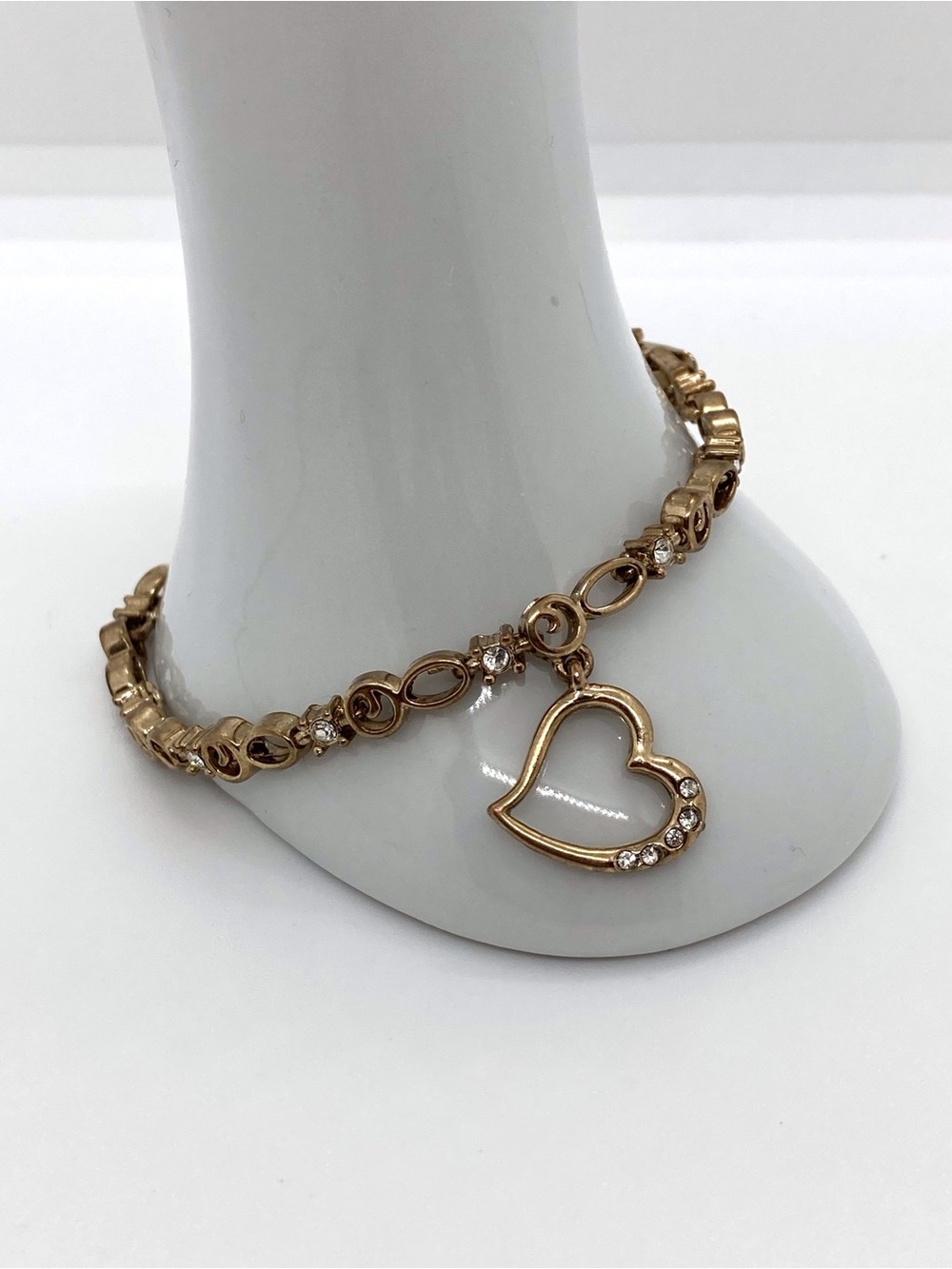 Avon Gold-Tone Bracelet with Crystal Accents and Heart Charm 7” Long
